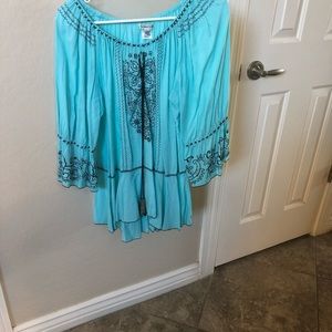 Turquoise blouse with sequin and beads embroidered